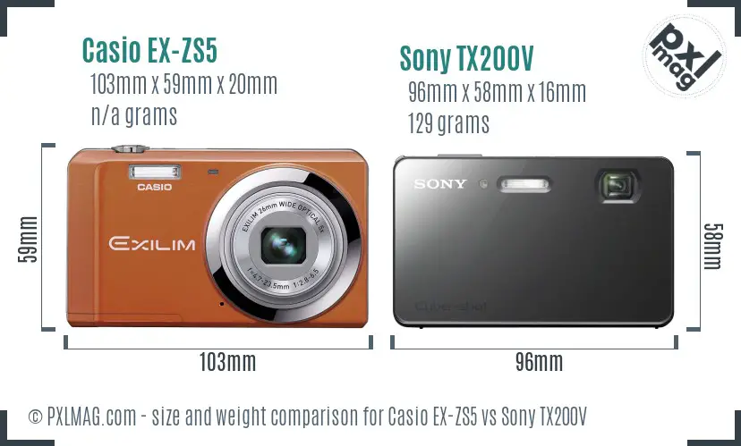 Casio EX-ZS5 vs Sony TX200V size comparison