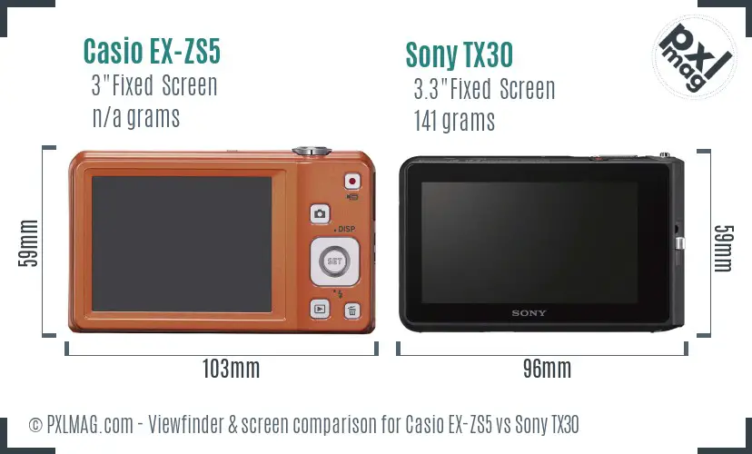 Casio EX-ZS5 vs Sony TX30 Screen and Viewfinder comparison