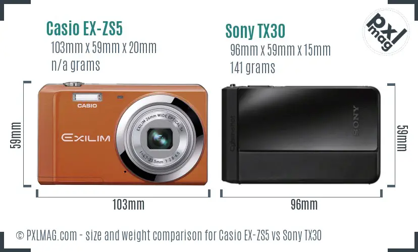 Casio EX-ZS5 vs Sony TX30 size comparison