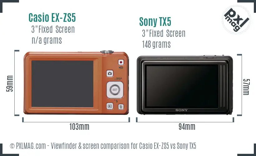 Casio EX-ZS5 vs Sony TX5 Screen and Viewfinder comparison