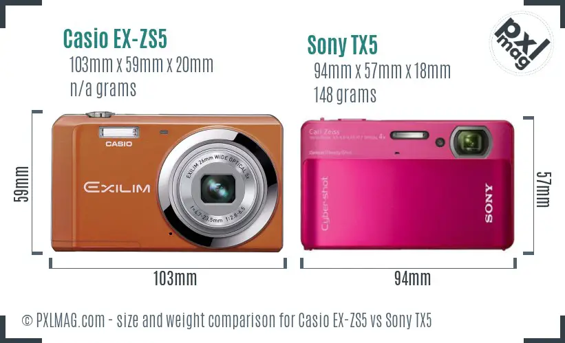 Casio EX-ZS5 vs Sony TX5 size comparison