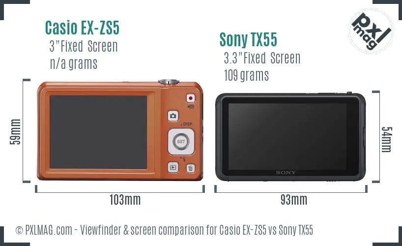 Casio EX-ZS5 vs Sony TX55 Screen and Viewfinder comparison