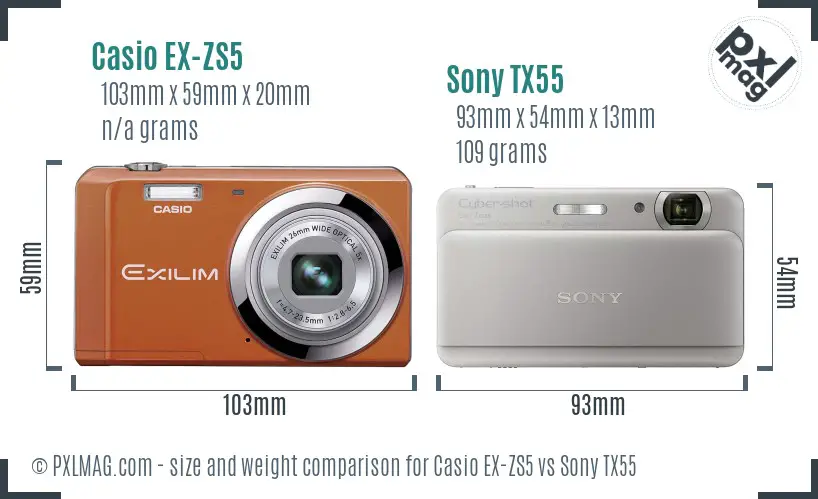 Casio EX-ZS5 vs Sony TX55 size comparison