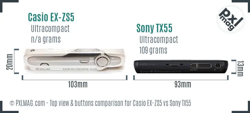 Casio EX-ZS5 vs Sony TX55 top view buttons comparison