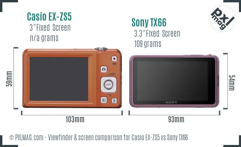 Casio EX-ZS5 vs Sony TX66 Screen and Viewfinder comparison