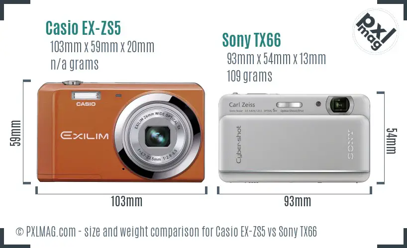 Casio EX-ZS5 vs Sony TX66 size comparison