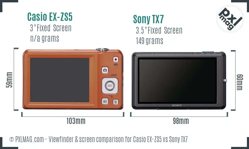 Casio EX-ZS5 vs Sony TX7 Screen and Viewfinder comparison