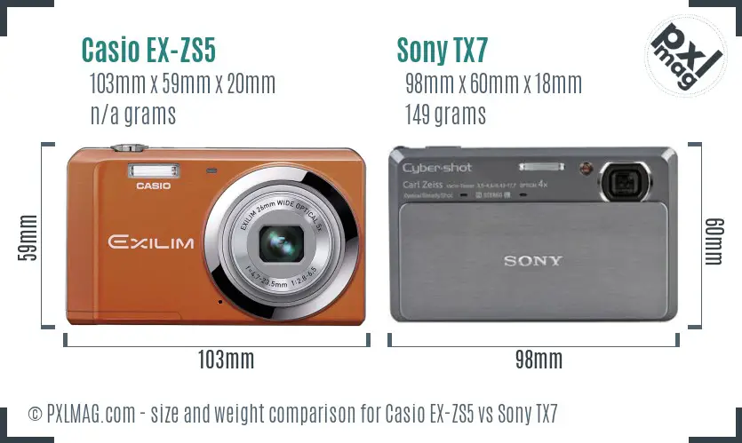 Casio EX-ZS5 vs Sony TX7 size comparison