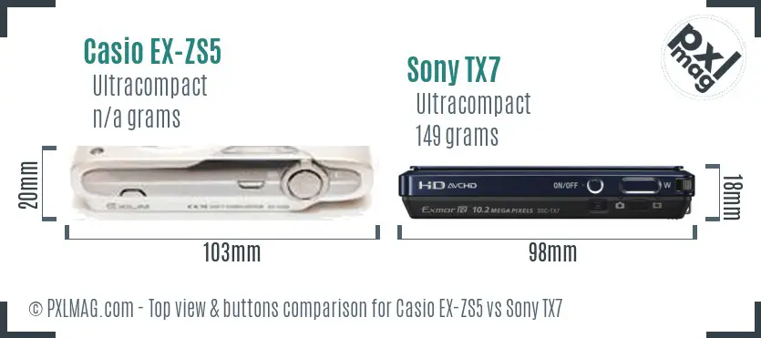 Casio EX-ZS5 vs Sony TX7 top view buttons comparison