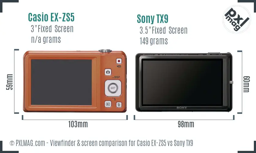 Casio EX-ZS5 vs Sony TX9 Screen and Viewfinder comparison