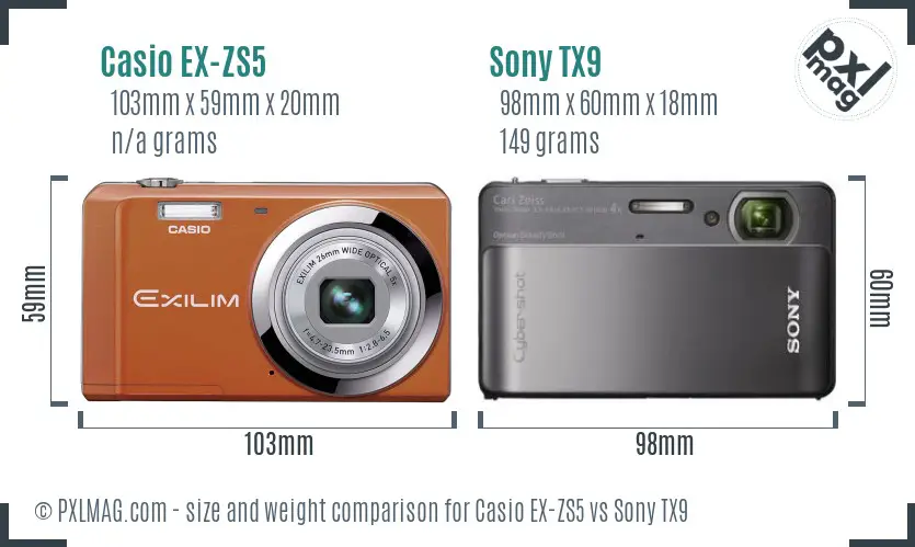 Casio EX-ZS5 vs Sony TX9 size comparison