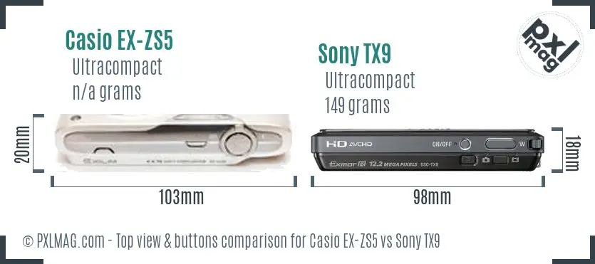 Casio EX-ZS5 vs Sony TX9 top view buttons comparison