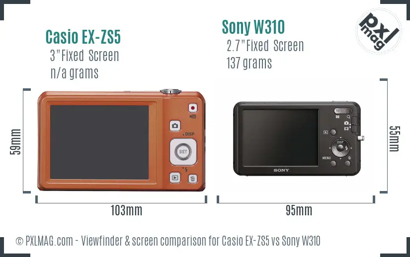 Casio EX-ZS5 vs Sony W310 Screen and Viewfinder comparison
