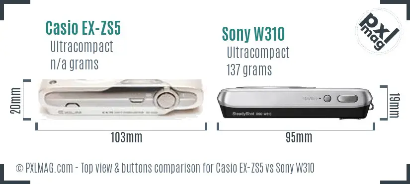 Casio EX-ZS5 vs Sony W310 top view buttons comparison