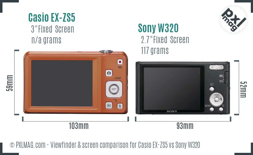 Casio EX-ZS5 vs Sony W320 Screen and Viewfinder comparison