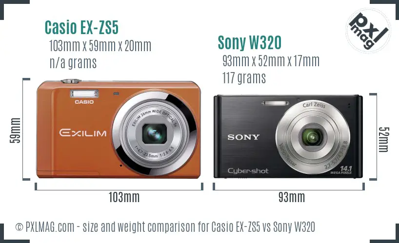 Casio EX-ZS5 vs Sony W320 size comparison