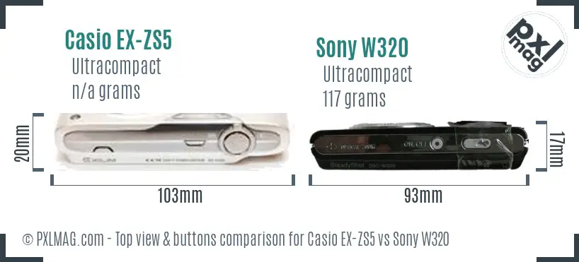 Casio EX-ZS5 vs Sony W320 top view buttons comparison