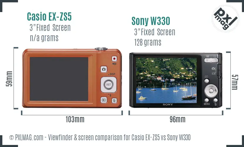 Casio EX-ZS5 vs Sony W330 Screen and Viewfinder comparison Casio EX-ZS5 vs Sony W330 Screen and Viewfinder comparison