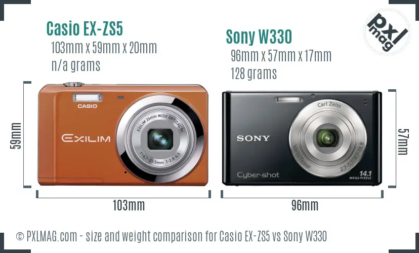 Casio EX-ZS5 vs Sony W330 size comparison Casio EX-ZS5 vs Sony W330 size comparison