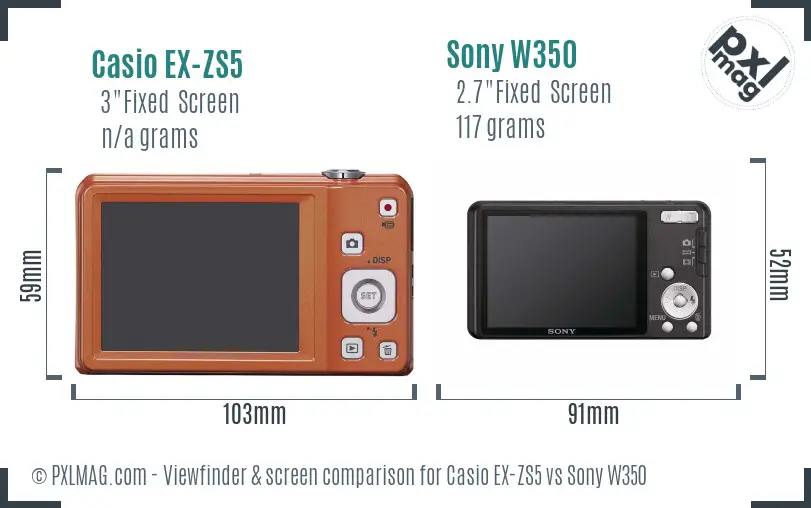 Casio EX-ZS5 vs Sony W350 Screen and Viewfinder comparison