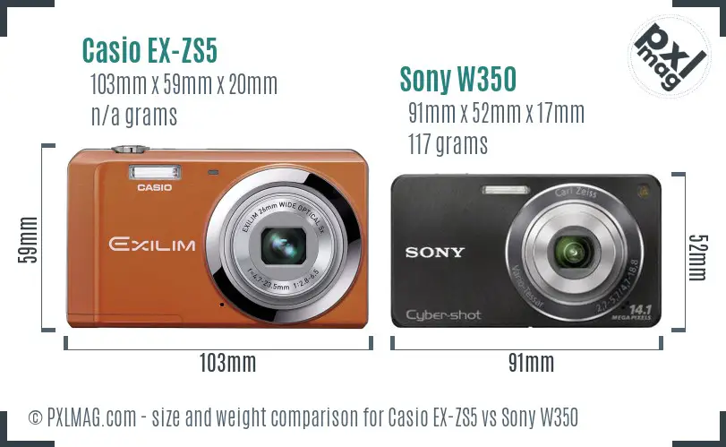 Casio EX-ZS5 vs Sony W350 size comparison