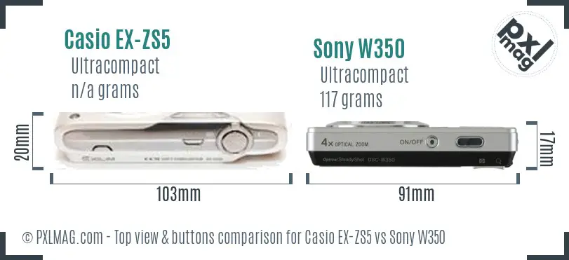 Casio EX-ZS5 vs Sony W350 top view buttons comparison