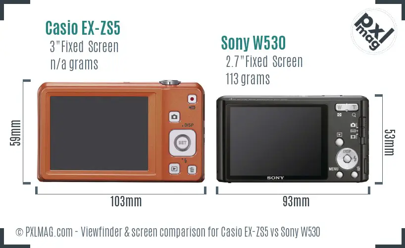 Casio EX-ZS5 vs Sony W530 Screen and Viewfinder comparison