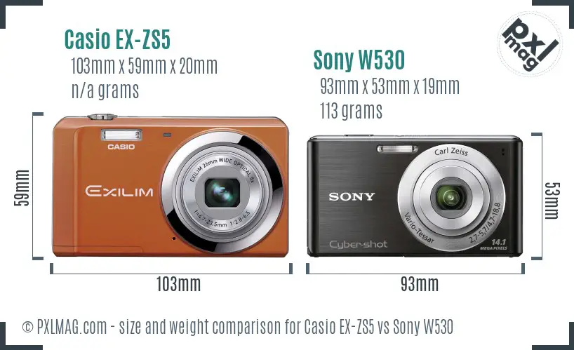 Casio EX-ZS5 vs Sony W530 size comparison