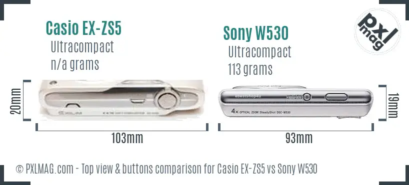 Casio EX-ZS5 vs Sony W530 top view buttons comparison