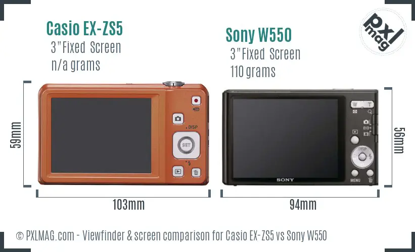 Casio EX-ZS5 vs Sony W550 Screen and Viewfinder comparison