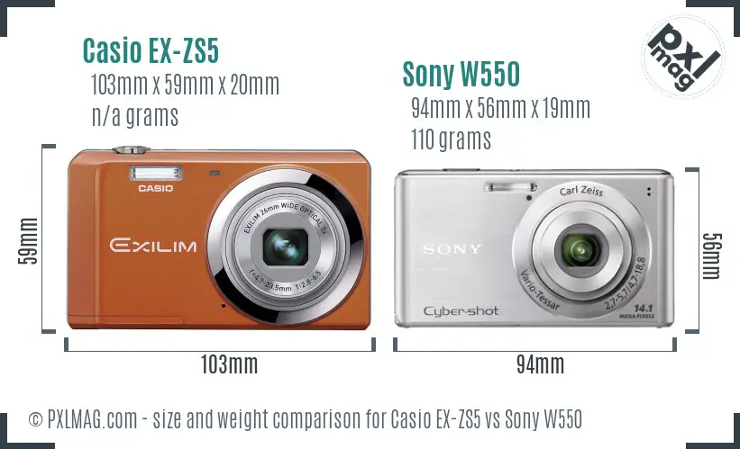 Casio EX-ZS5 vs Sony W550 size comparison