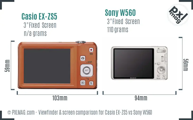 Casio EX-ZS5 vs Sony W560 Screen and Viewfinder comparison