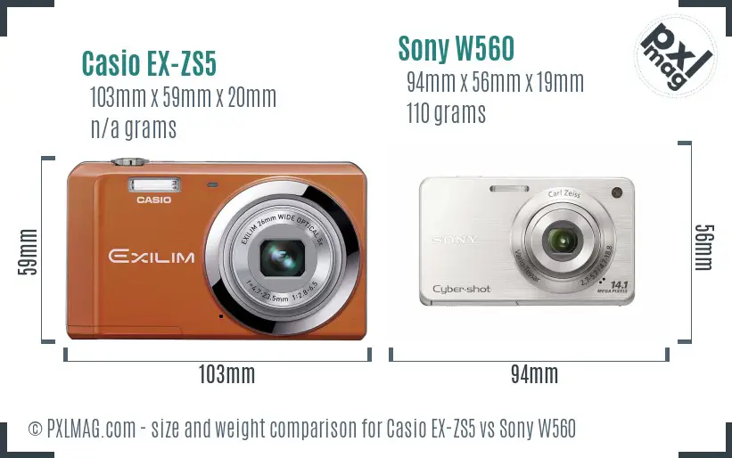 Casio EX-ZS5 vs Sony W560 size comparison