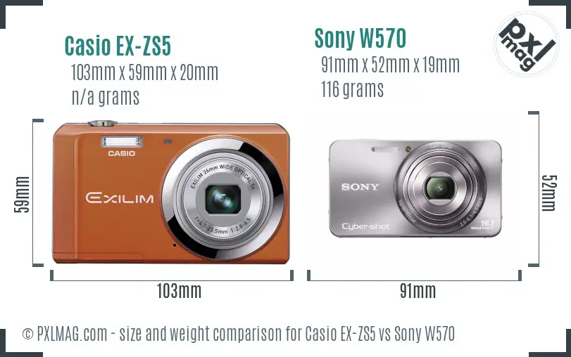 Casio EX-ZS5 vs Sony W570 size comparison