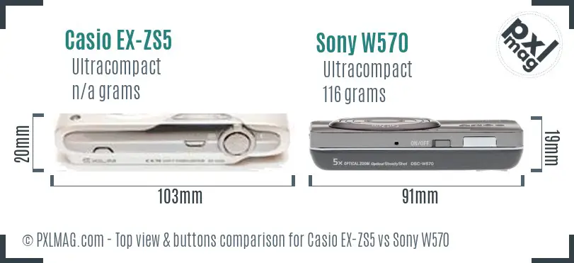 Casio EX-ZS5 vs Sony W570 top view buttons comparison
