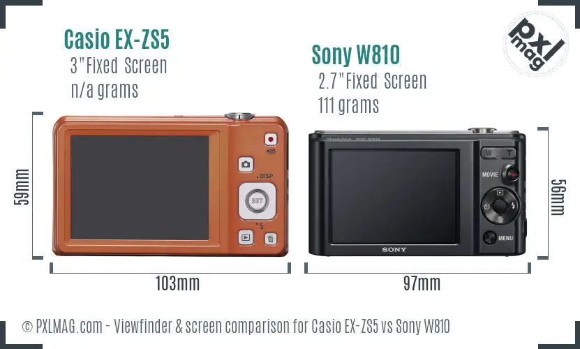 Casio EX-ZS5 vs Sony W810 Screen and Viewfinder comparison