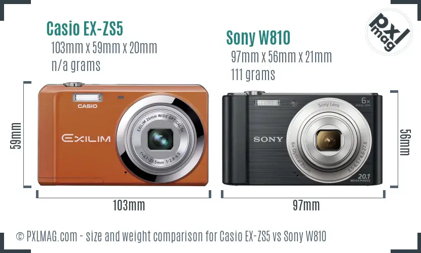 Casio EX-ZS5 vs Sony W810 size comparison