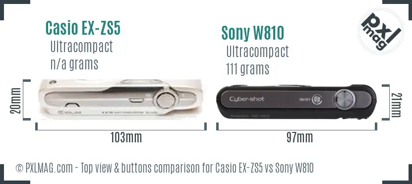 Casio EX-ZS5 vs Sony W810 top view buttons comparison