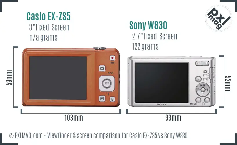 Casio EX-ZS5 vs Sony W830 Screen and Viewfinder comparison