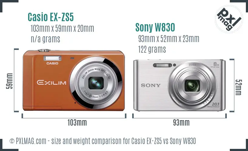 Casio EX-ZS5 vs Sony W830 size comparison
