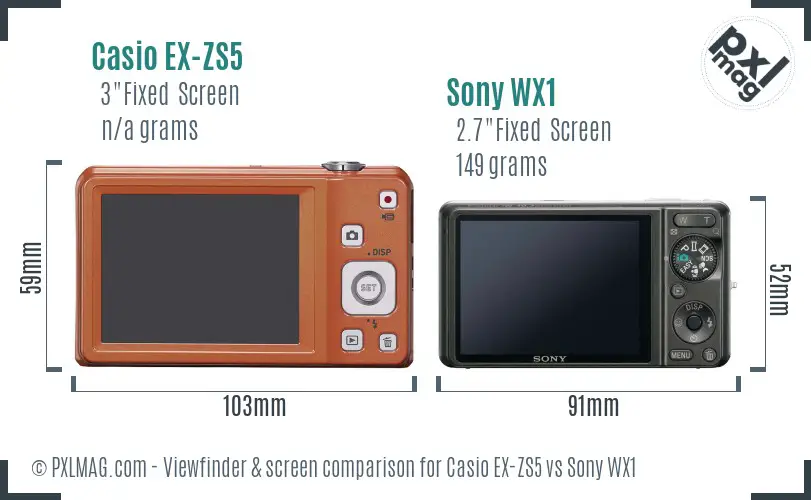 Casio EX-ZS5 vs Sony WX1 Screen and Viewfinder comparison