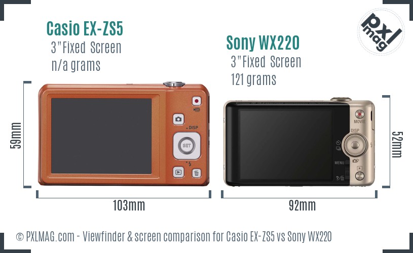 Casio EX-ZS5 vs Sony WX220 Screen and Viewfinder comparison