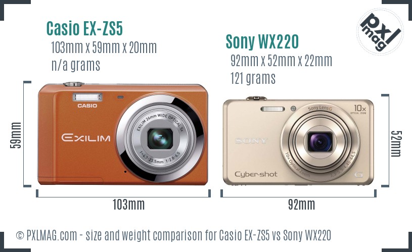 Casio EX-ZS5 vs Sony WX220 size comparison