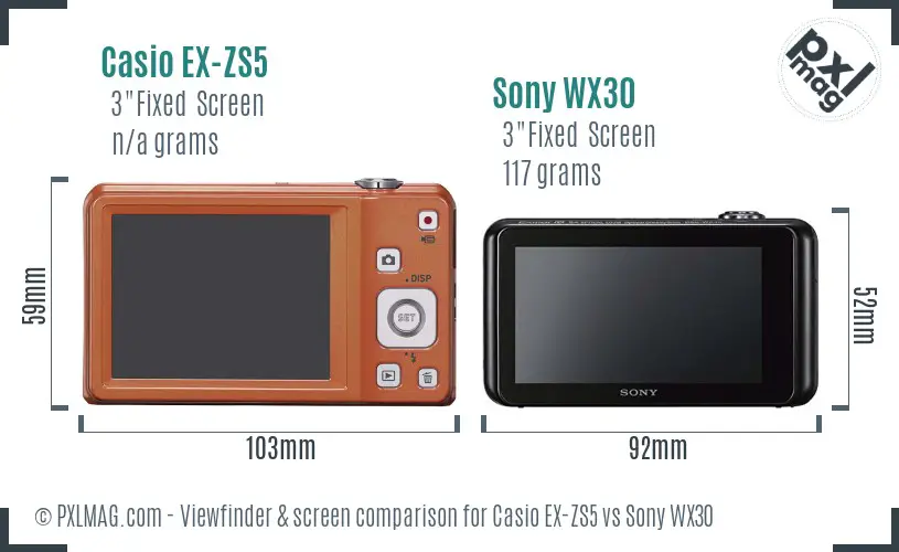 Casio EX-ZS5 vs Sony WX30 Screen and Viewfinder comparison
