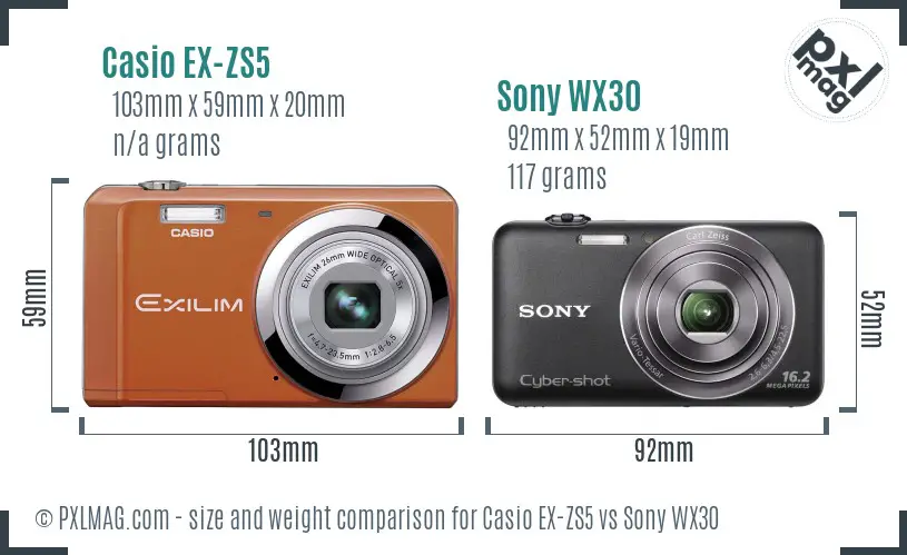 Casio EX-ZS5 vs Sony WX30 size comparison