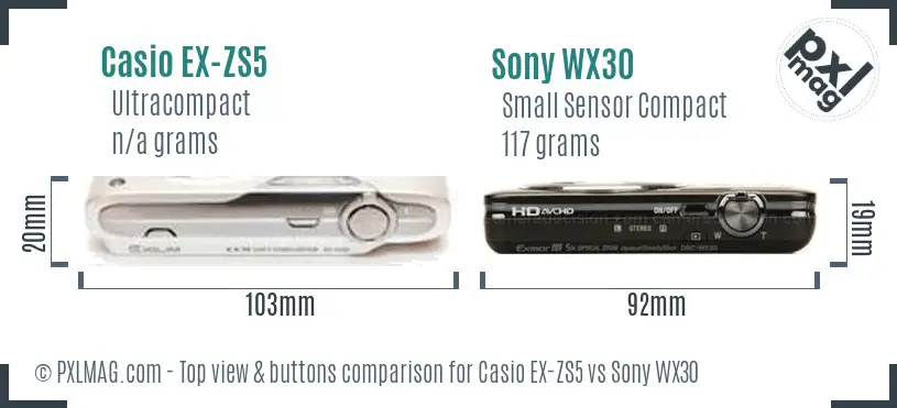 Casio EX-ZS5 vs Sony WX30 top view buttons comparison
