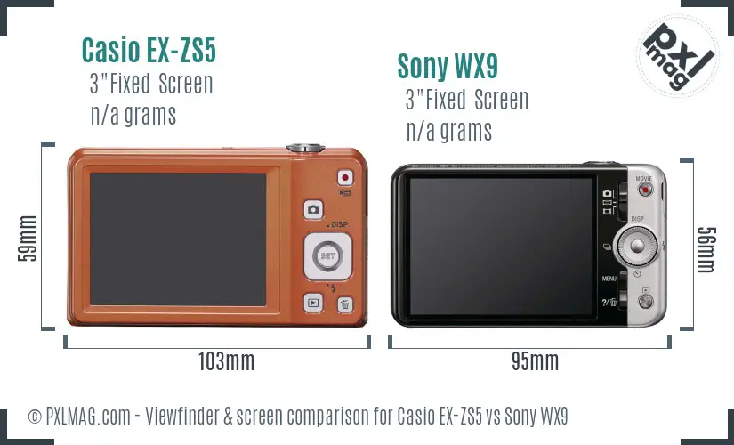 Casio EX-ZS5 vs Sony WX9 Screen and Viewfinder comparison