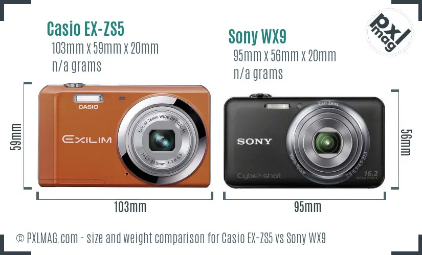 Casio EX-ZS5 vs Sony WX9 size comparison