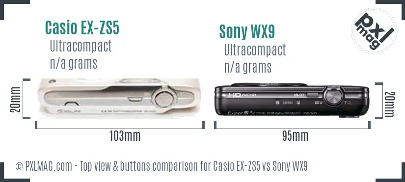 Casio EX-ZS5 vs Sony WX9 top view buttons comparison