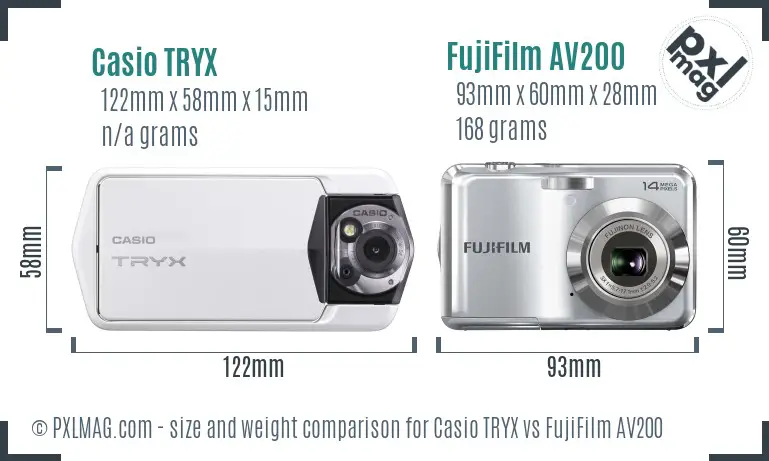Casio TRYX vs FujiFilm AV200 size comparison
